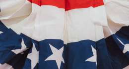 Red white and blue banner.