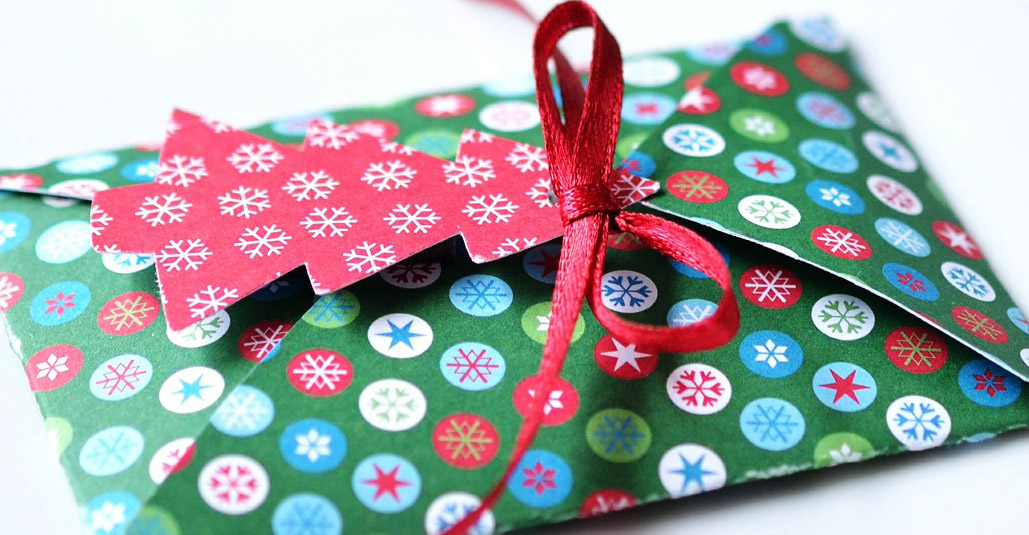 Christmas card with name tag.