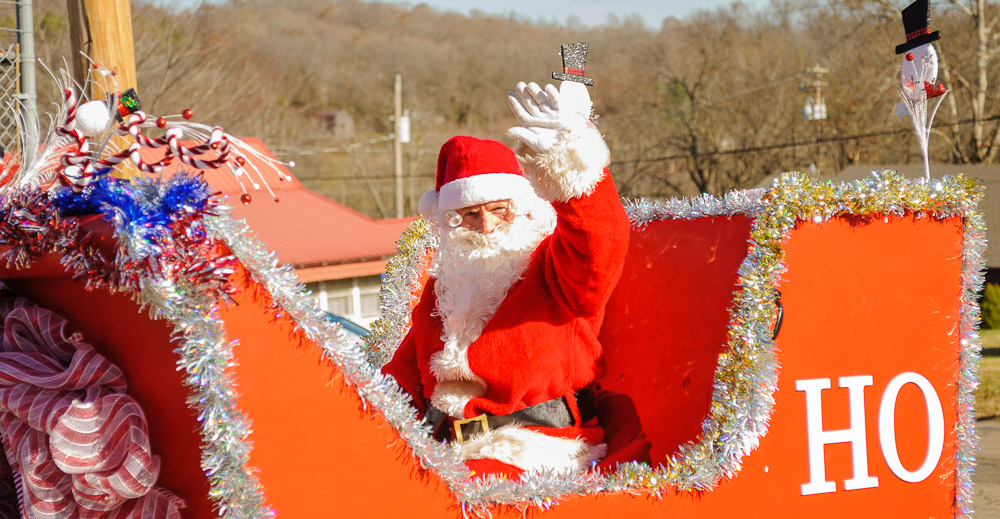 Santa waving in a Christmas parade