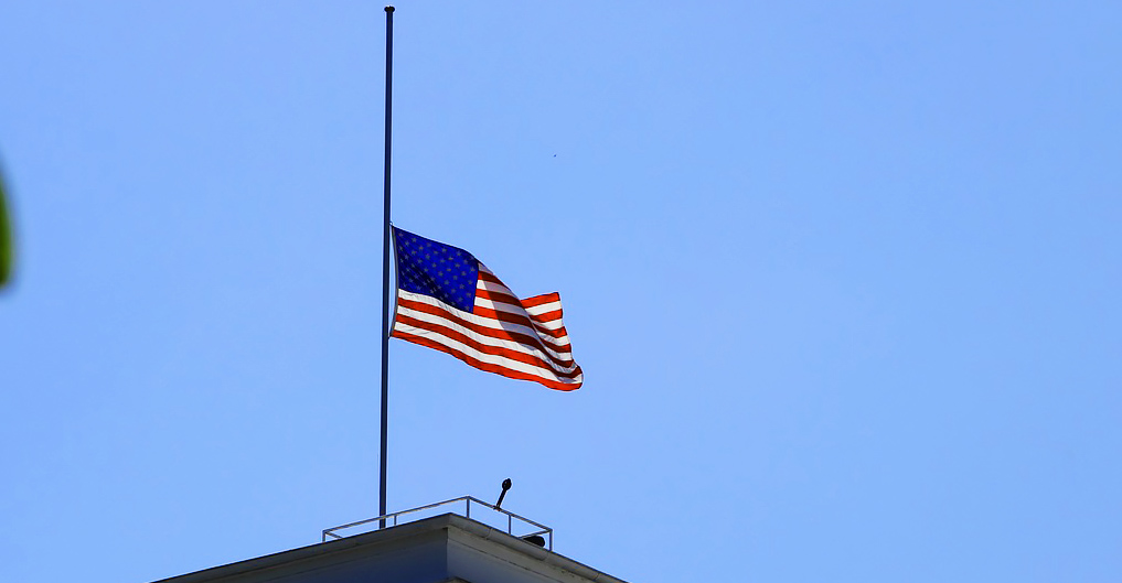 Flag at half mast.