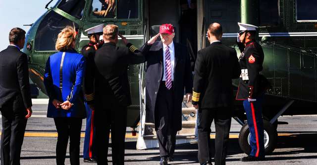 President Donald Trump disembarks Marine One.