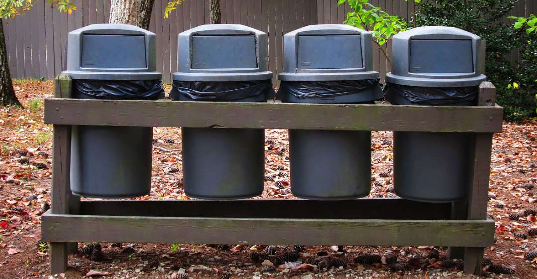 Line of trashcans.