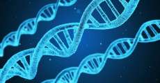 Floating blue DNA strands.