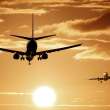 Airplanes against the sunset.