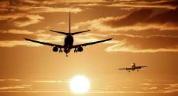 Airplanes against the sunset.
