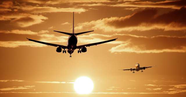 Airplanes against the sunset.