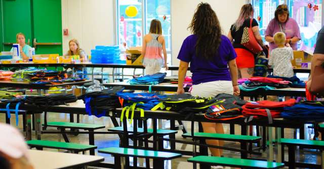 Thayer Bobcats Elementary gave out school supplies.