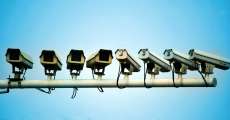 Line of surveillance cameras.
