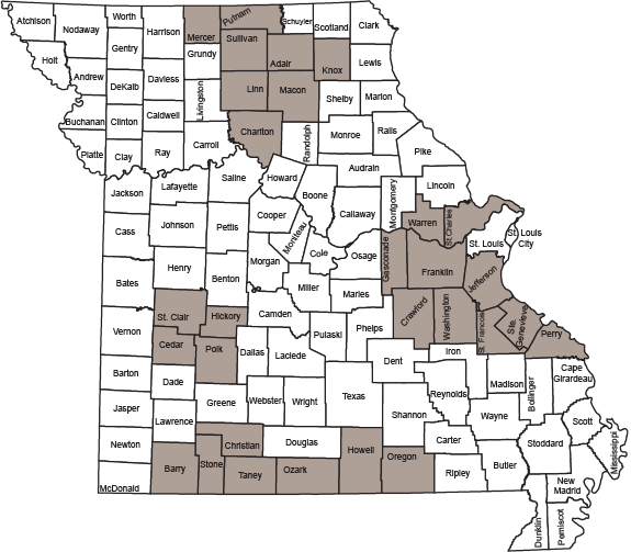 2019 CWD map (official photo by MDC.).