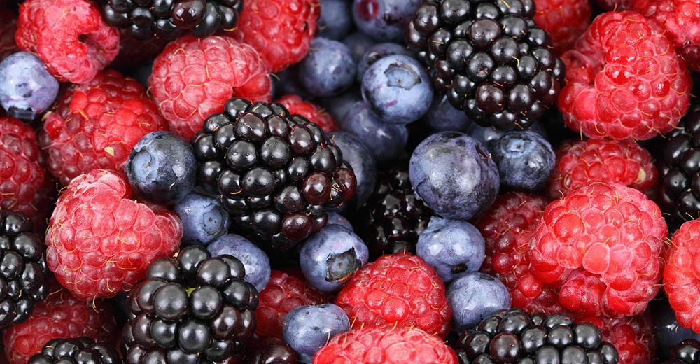 Black berries, Raspberries, and Blue berries.