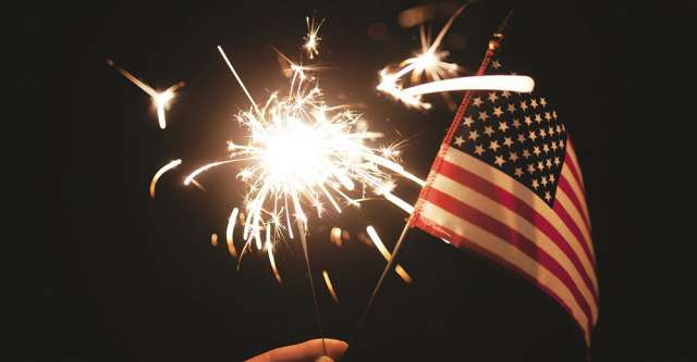 Sparkler and American flag.