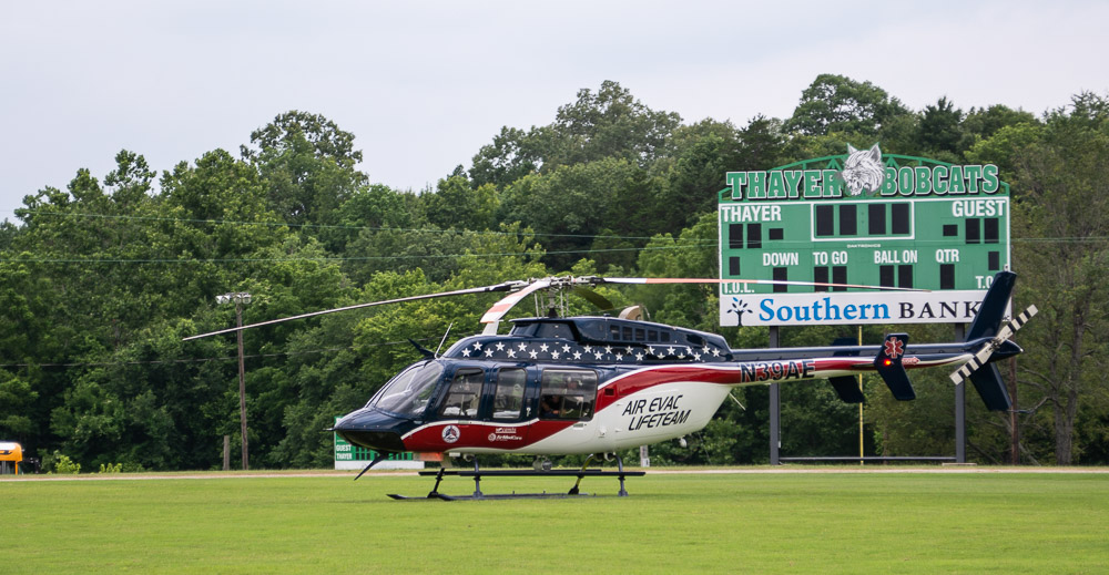 air evac landing in Thayer High School football field