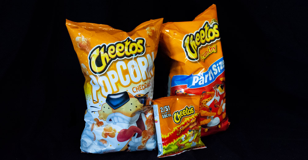 Three types of the many cheetos types.