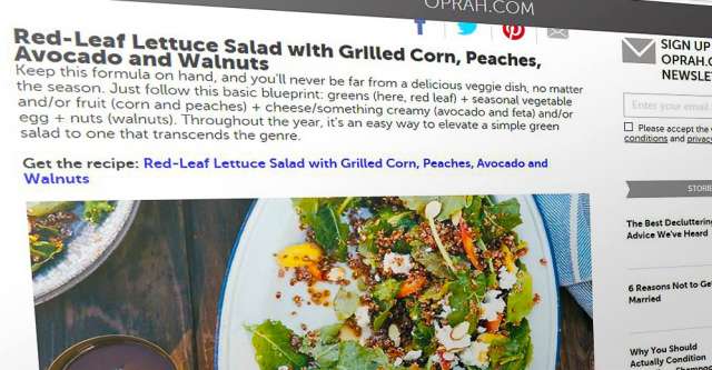 Red-Leaf Lettuce Salad with Grilled Corn, Peaches, Avocado and Walnuts