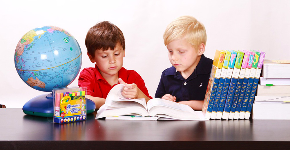 Two Boys Studying at Desk