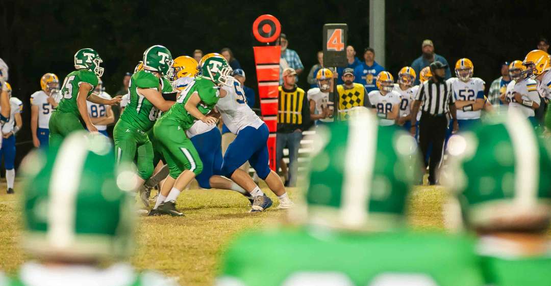 THAYER, MO - OCTOBER 9: Thayer Bobcats and Ava Bears battle on the line of scrimmage during the high school football game between the Ava Bears and the Thayer Bobcats on October 9, 2020, at the Thayer High School football field in Thayer, MO. (Photo by Curtis Thomas/AltonMo.com)