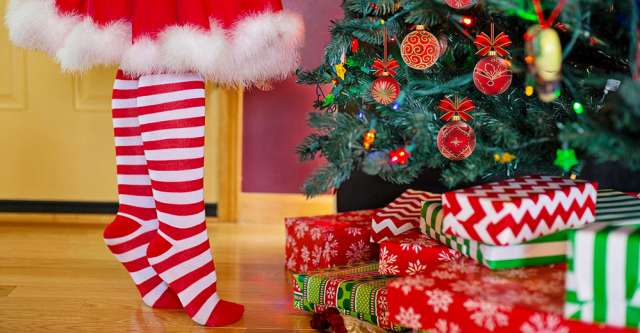vChristmas socks under a Christmas Tree