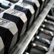 Weights on a rack.