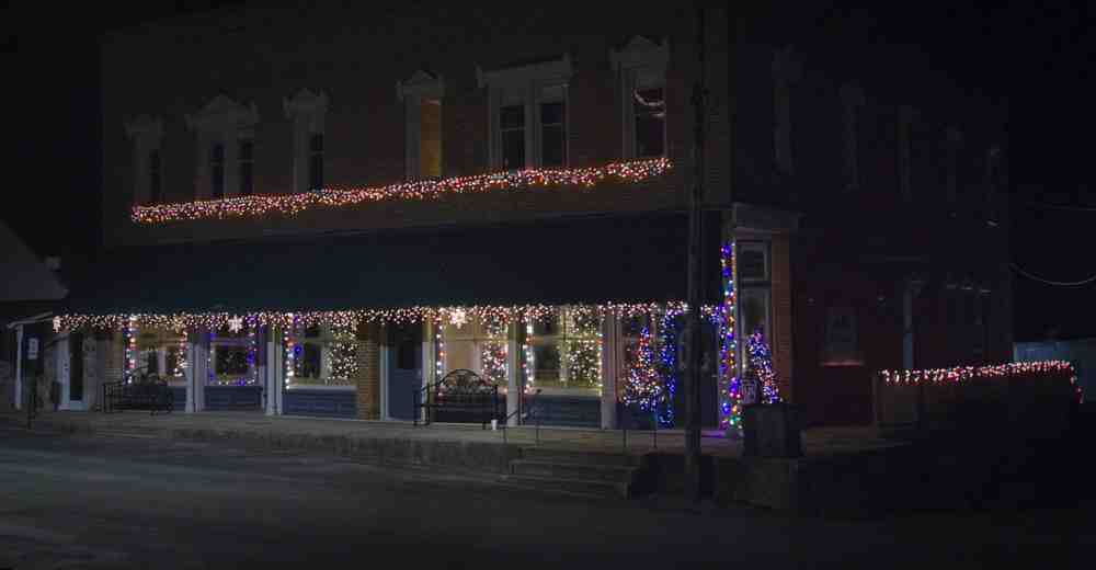 A store is decorated for Christmas.