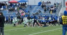 MOKANE, MO - NOVEMBER 21: South Callaway Bulldogs and Thayer Bobcats get ready at the line of scrimmage during the high school football game between the South Callaway Bulldogs and Thayer Bobcats on November 21, 2020, at the South Callaway High School football field in Mokane, MO.(Photo by Curtis Thomas/AltonMo.com)