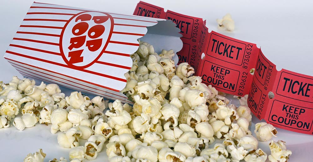 Movie tickets and movie popcorn