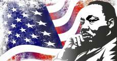 Martin Luther King Jr. in front of the American flag.