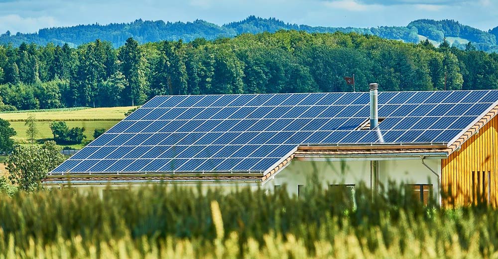 Solar panels on the roof of building