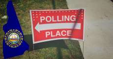 Polling place sign pointing