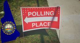 Polling place sign pointing