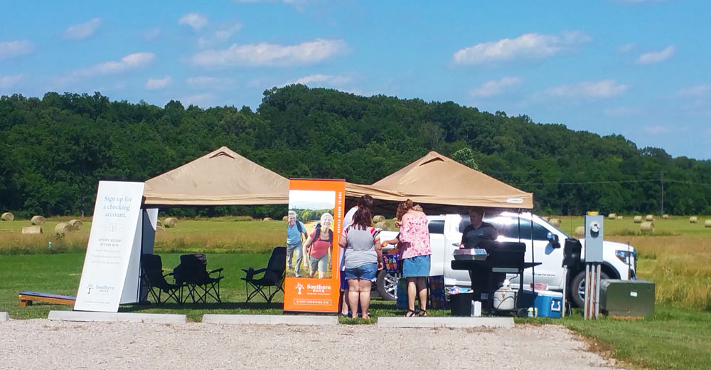 People waiting at the Southern Bank in Alton, Mo.