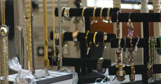 Necklaces and bracelets hung up with care at the 2021 Thomasville Christmas Bazaar.
