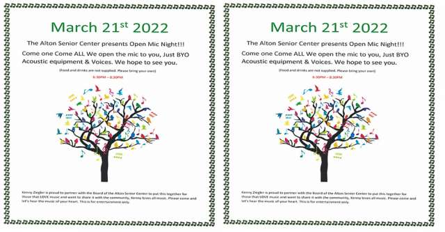 Alton Senior Center's Open Mic Night, March 21, 2022