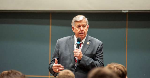 Governor Parson speaks to TeenPacters on March 30, 2022, at Jefferson City.