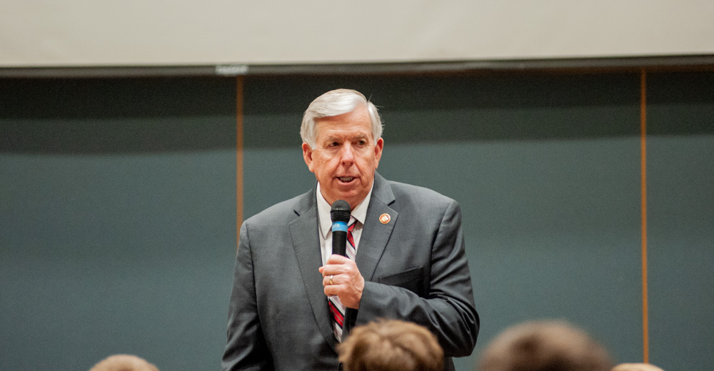 Governor Parson speaks to TeenPacters on March 30, 2022, at Jefferson City.