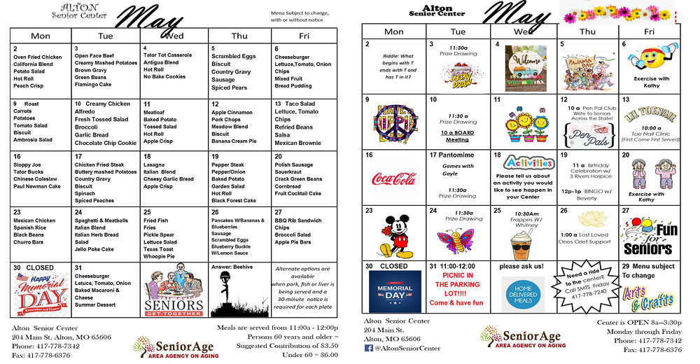 Get A Look At The Menu And Activities For May At The Alton Senior