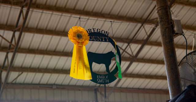 Emily Smith's plaque with a fourth place ribbon on it at the 2022 Heart of the Ozarks Fair.