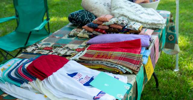 Towels, pot holders, and soft blankets at the Oregon County Farmer's Market on June 11, 2022.