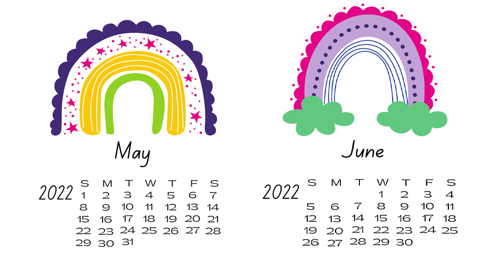 A May and June calendar side by side.
