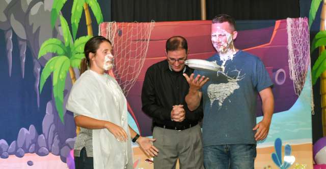The captains get a pie in the face at the end of the Kids Crusade.