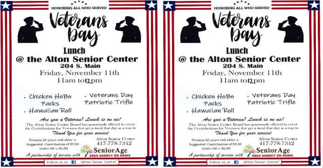 Alton Senior Center Veterans Day flyer