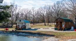 Looking across pond to both cabins Looking across pond to both cabins
