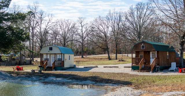 Looking across pond to both cabins Looking across pond to both cabins
