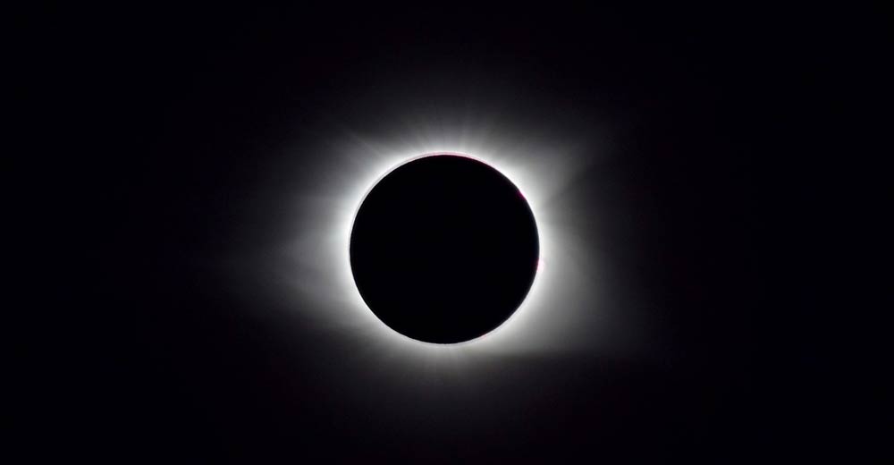 A solar eclipse at its totality.