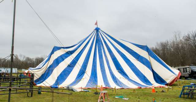 The big top being set up at the Culpepper & Merriweather Circus on April 3, 2023.
