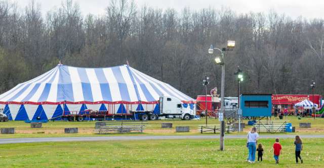 The final tent set-up of the Culpepper & Merriweather Circus on April 3, 2023.