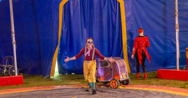Leo the Clown exits his car at the Culpepper & Merriweather Circus on April 3, 2023.