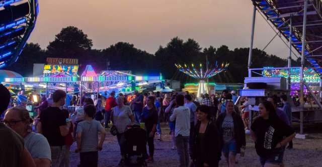 The fairgrounds all lit up at the Heart of the Ozarks Fair on June 6, 2023.