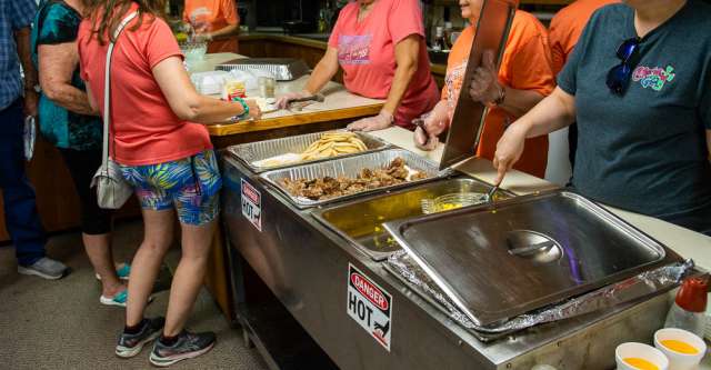 Containers holding the pancakes, sausages, and eggs at the Myrtle Yester-Daze event on September 30, 2023.
