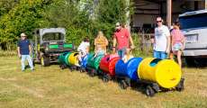 Kids hopping on the train for a free ride at Myrtle's Yester-Daze event on September 30, 2023.