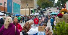 A street packed with festival-goers for Thayer's Fall Festival on October 14, 2023.